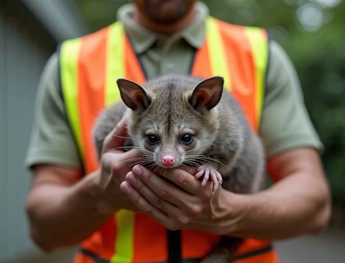 Animal handler safely recovering a deceased possum in Croydon