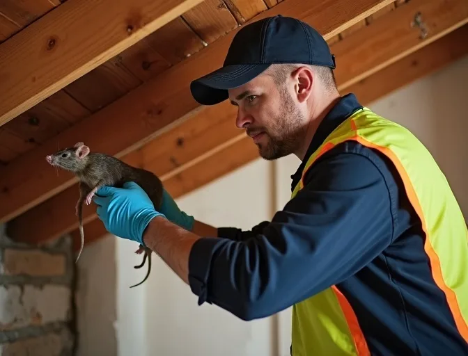 Technician inspecting a roof cavity for a dead rat in Croydon